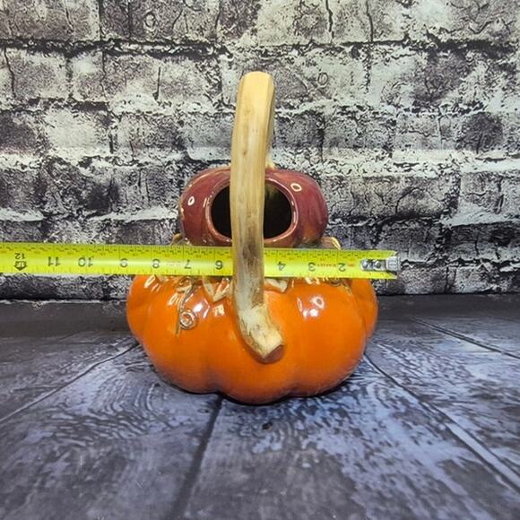 Vintage Pumpkin Gourd Double Pitcher Thanksgiving Fall Majolica Style - Picture 8 of 8